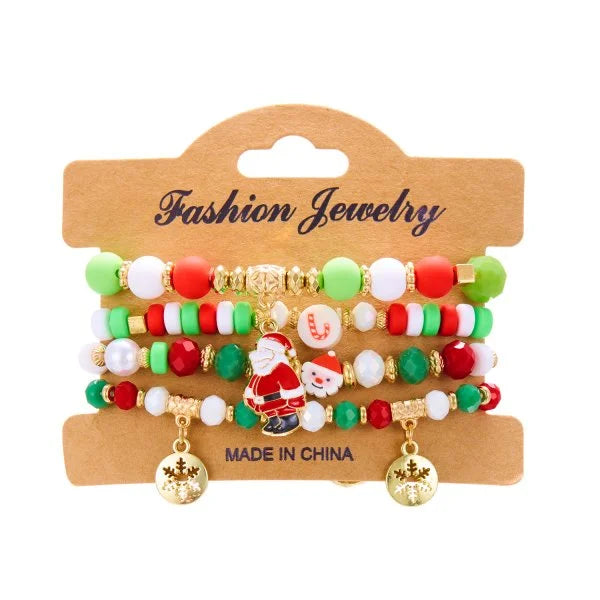 Kerst armband met kerstman sneeuwpop ster en kerstboom hanger