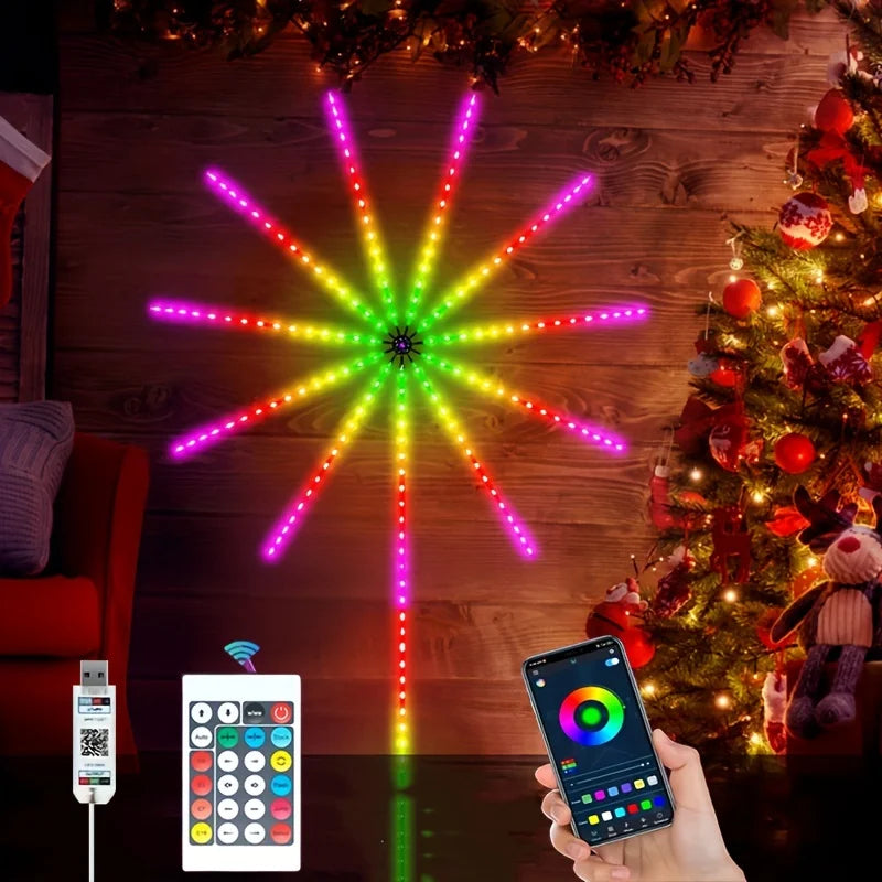 Slimme Kerstverlichting - Dynamische Vuurwerk LED Lichtstrips met Muzieksynchronisatie, RGB, Bluetooth & Afstandsbediening - 180 LEDs