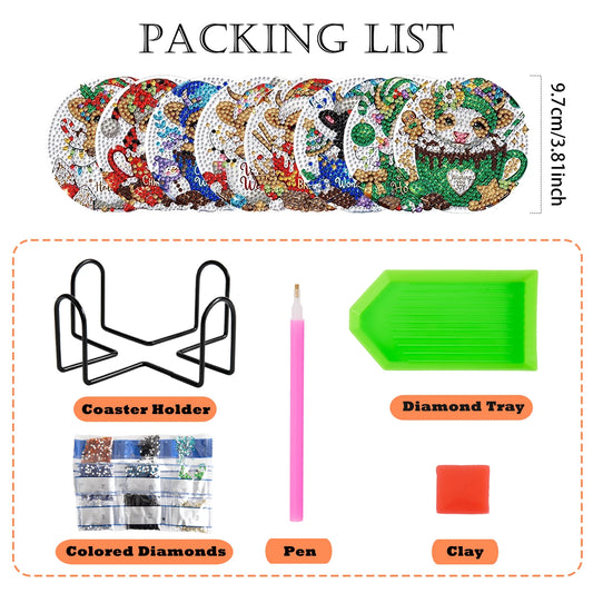 Diamond Painting Onderzetters Dieren – Set van 8 met Houder