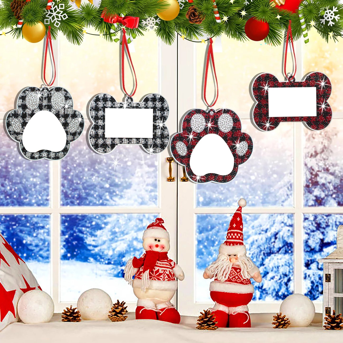 Diamond Painting Kersthangers fotolijst kerstdecoratie set 4 stuks - SDZ005