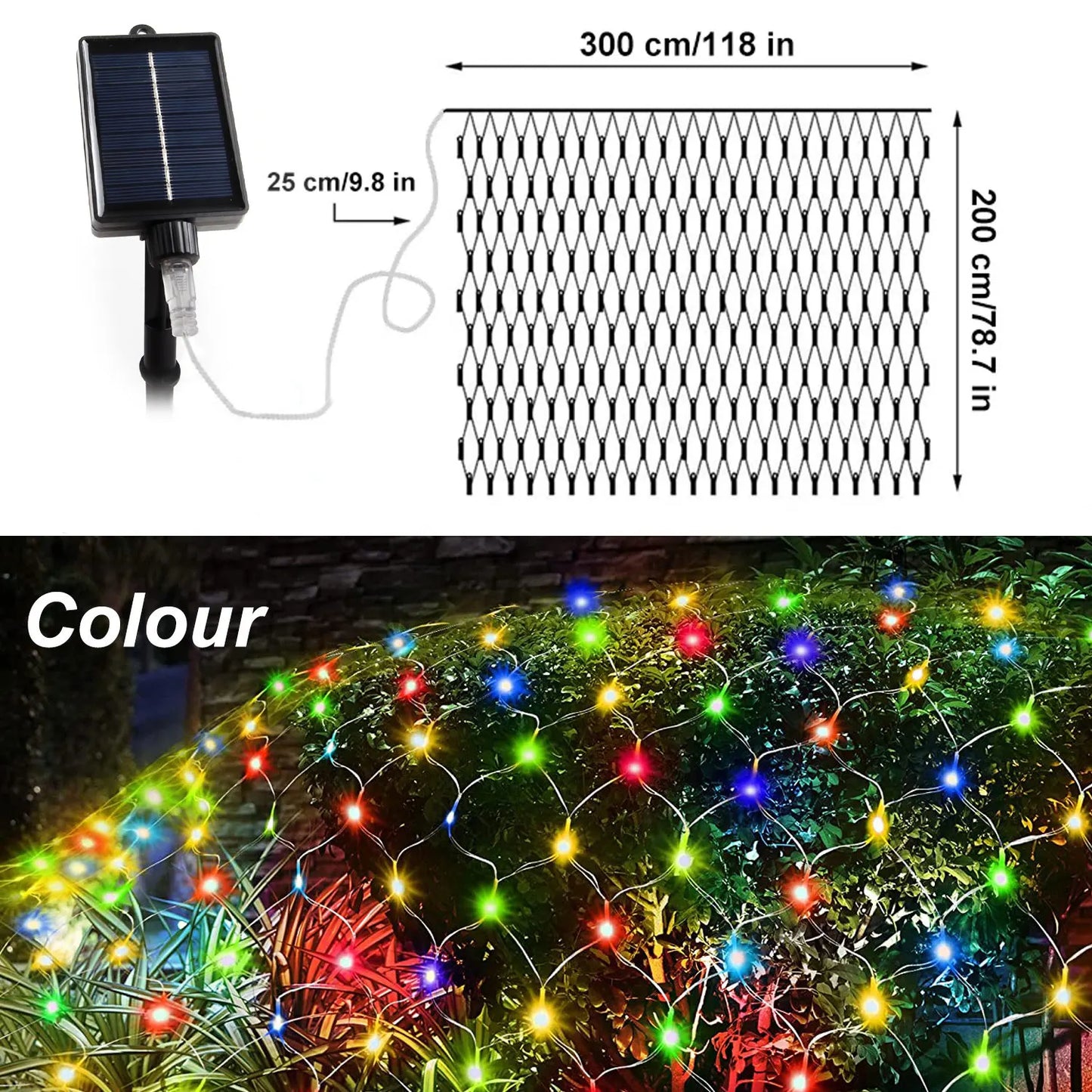Kerst lichtgordijn op zonne-energie met 8 sfeermodi voor buiten