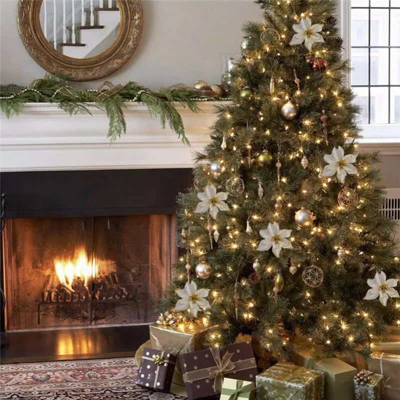 Kerstboom ornament glitter kunstbloemen 13cm decoratie set