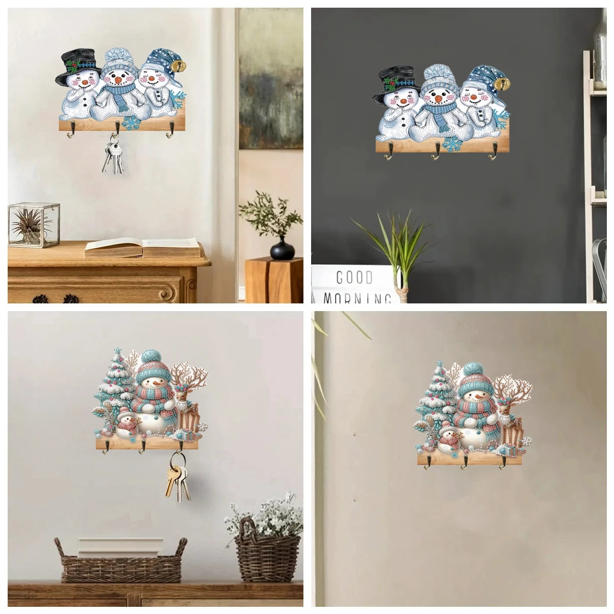 Diamond Painting Kapstok/Sleutelrek Kerst – Houten Wandhaak met Diamond Painting Steentjes