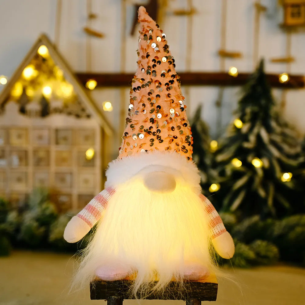 Kerst pop met glittermuts en zachte pluche knuffel met verlichting