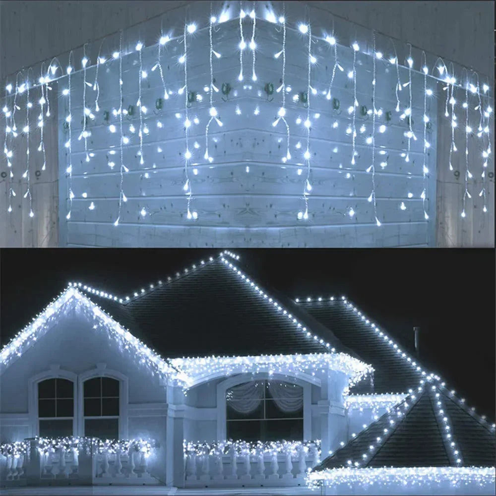 Kerst lichtgordijn sneeuwvlok, ster of ijspegel LED raamverlichting met 8 lichtstanden