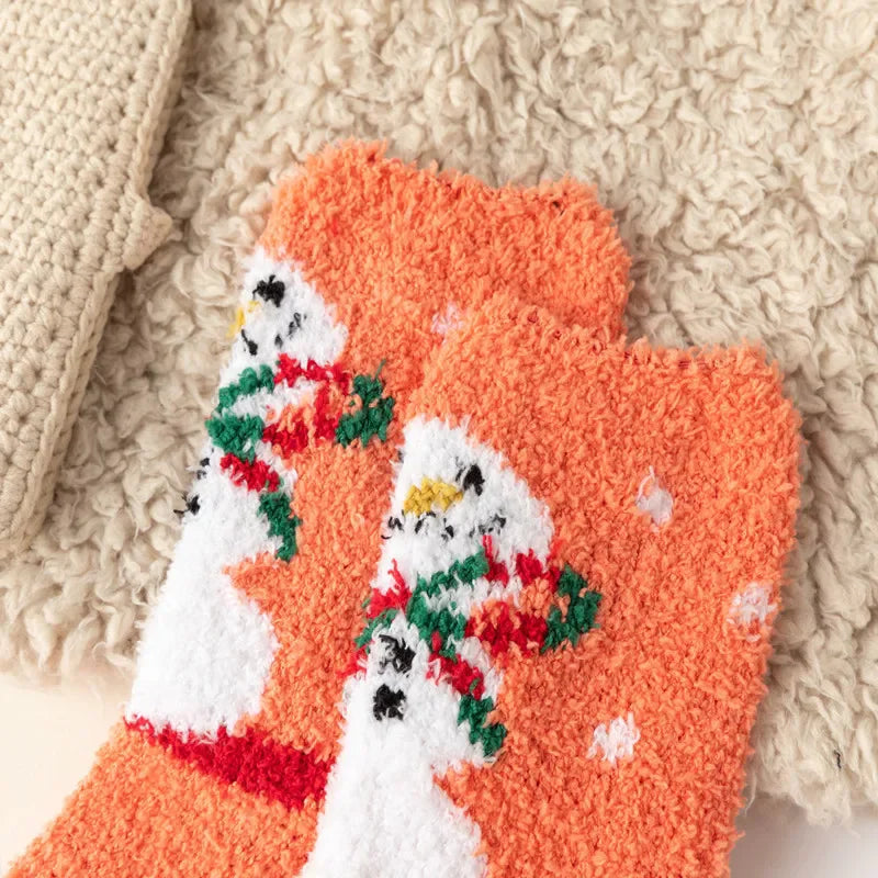 Kerstsokken warme zachte fleece met rendier en sneeuwvlok design – 5 paar