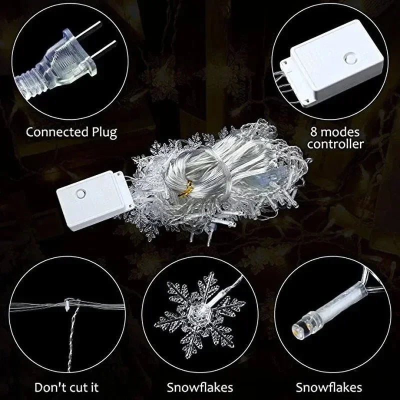 Christmas Lights Garland LED String Lights Snowflakes Flashing Fairy Curtain Light for Holiday Wedding Party New Year Decoration