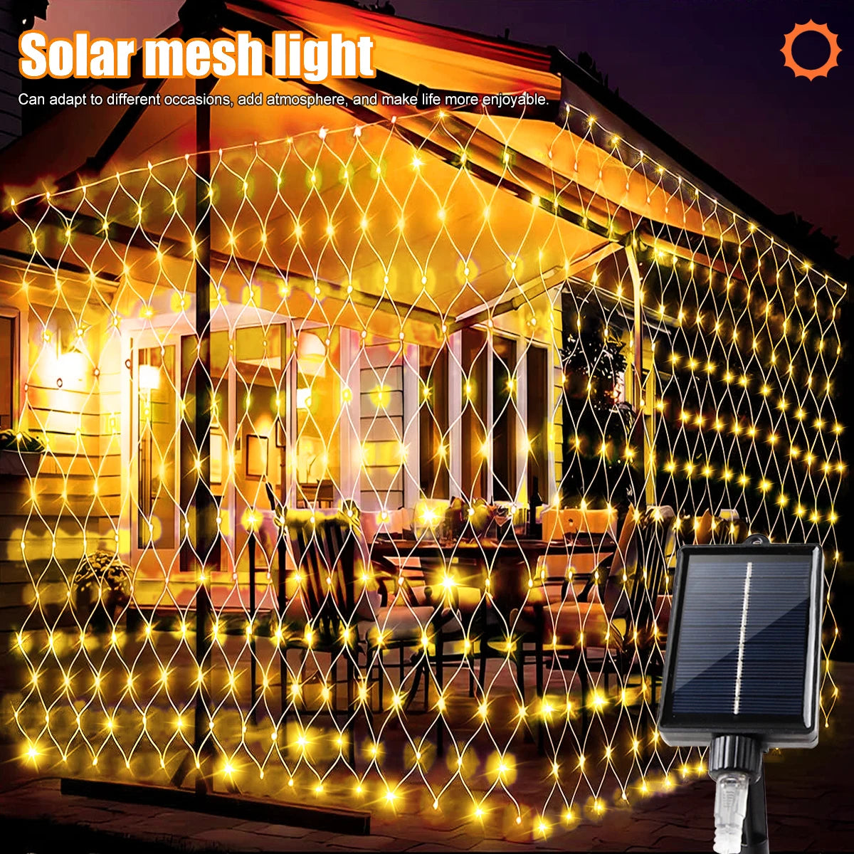Kerst lichtgordijn op zonne-energie met 8 sfeermodi voor buiten