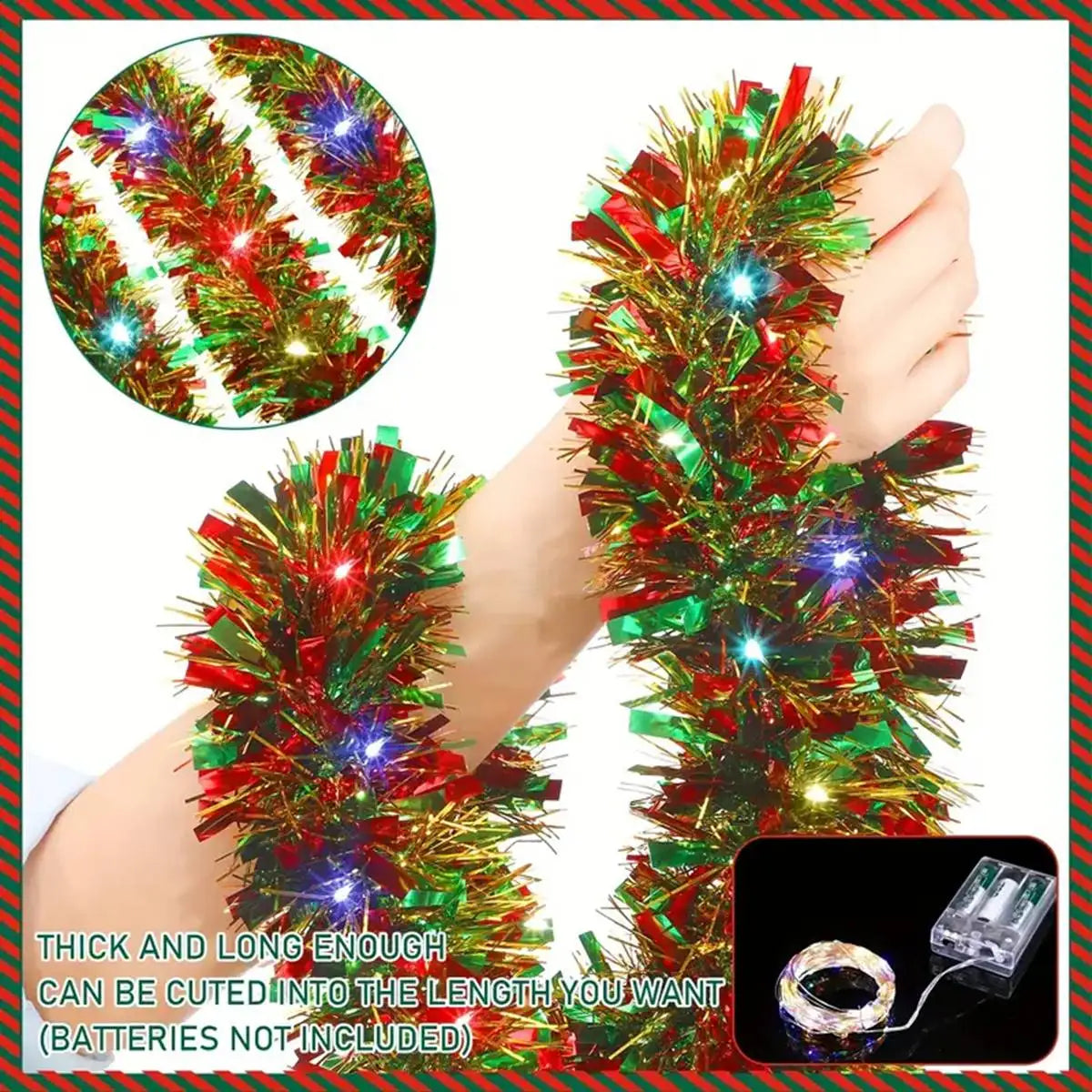 Verlichte Kerst guirlande met LED verlichting en glanzende decoratie