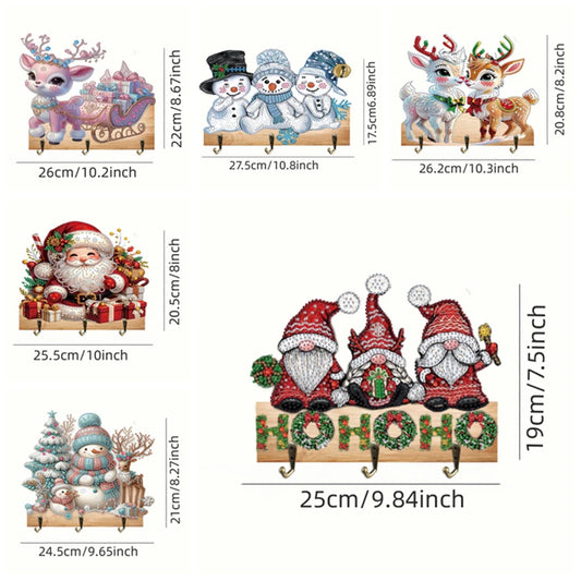 Diamond Painting Kapstok/Sleutelrek Kerst – Houten Wandhaak met Diamond Painting Steentjes