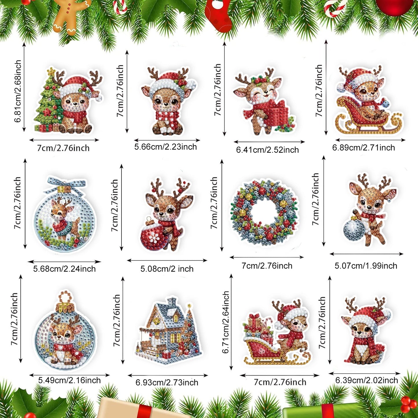 Diamond Painting Sleutelhanger set - 12 Kerst herten ontwerpen