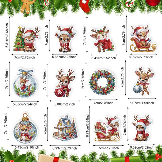 Diamond Painting Sleutelhanger set - 12 Kerst herten ontwerpen