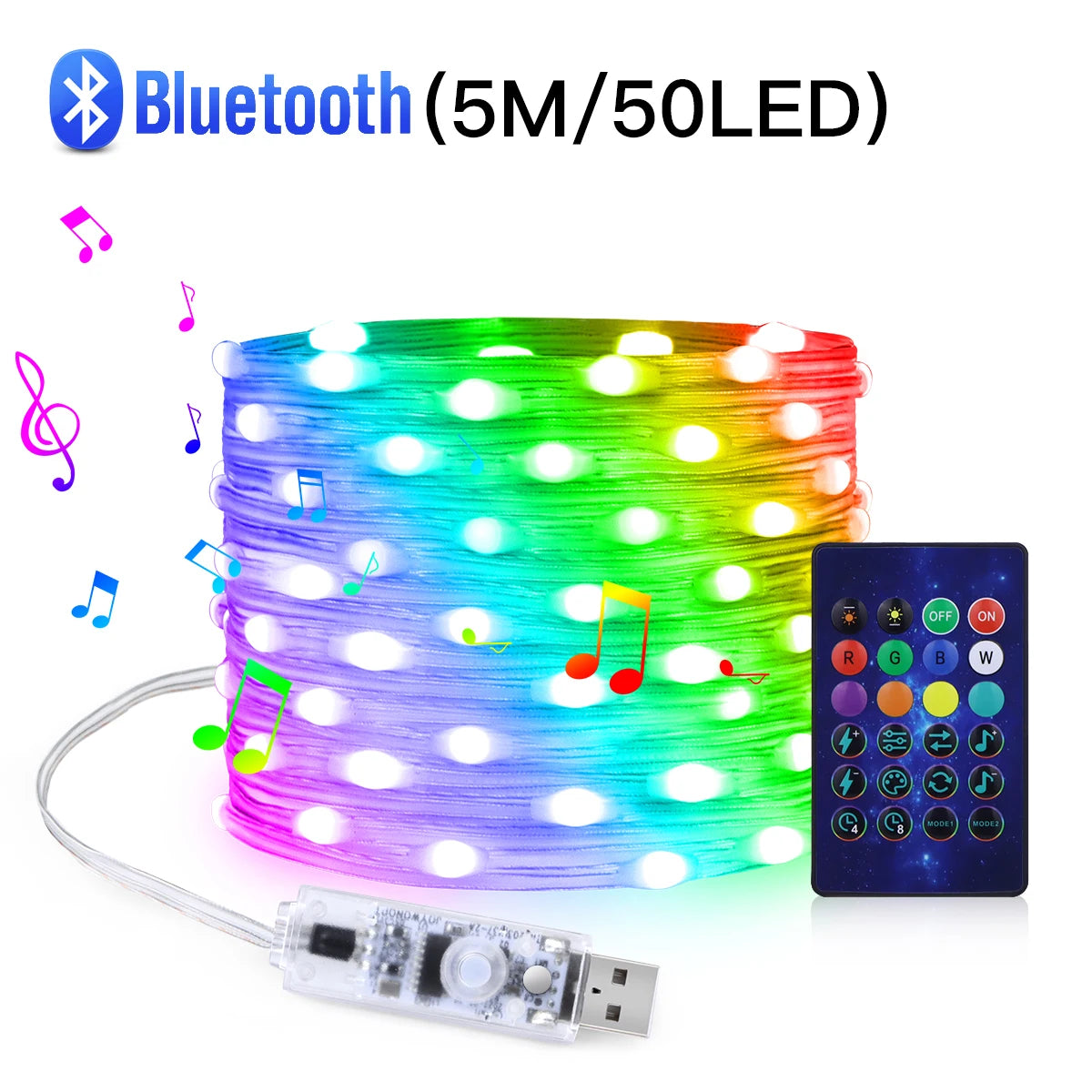 Slimme Kerstverlichting met Bluetooth – USB LED Sfeerverlichting RGBIC, IP65 Waterdicht, App Bediening (2M-20M)