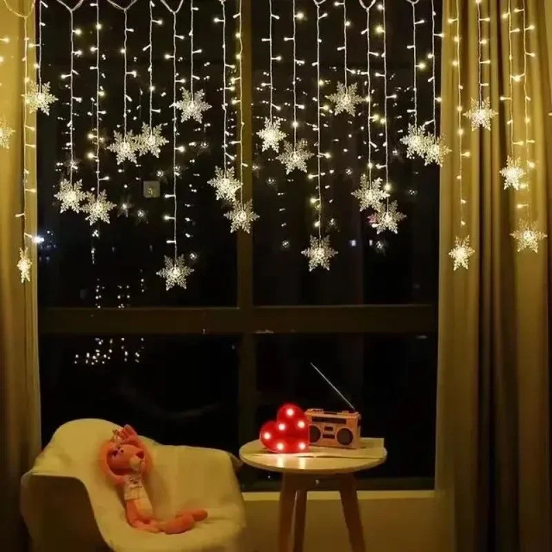 Christmas Lights Garland LED String Lights Snowflakes Flashing Fairy Curtain Light for Holiday Wedding Party New Year Decoration