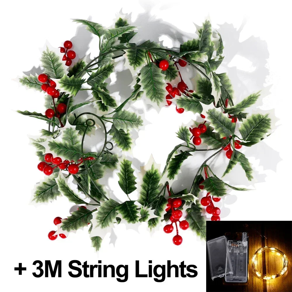 2M Kerst Guirlande met Licht en Rode Bessen – Sfeervolle Decoratie