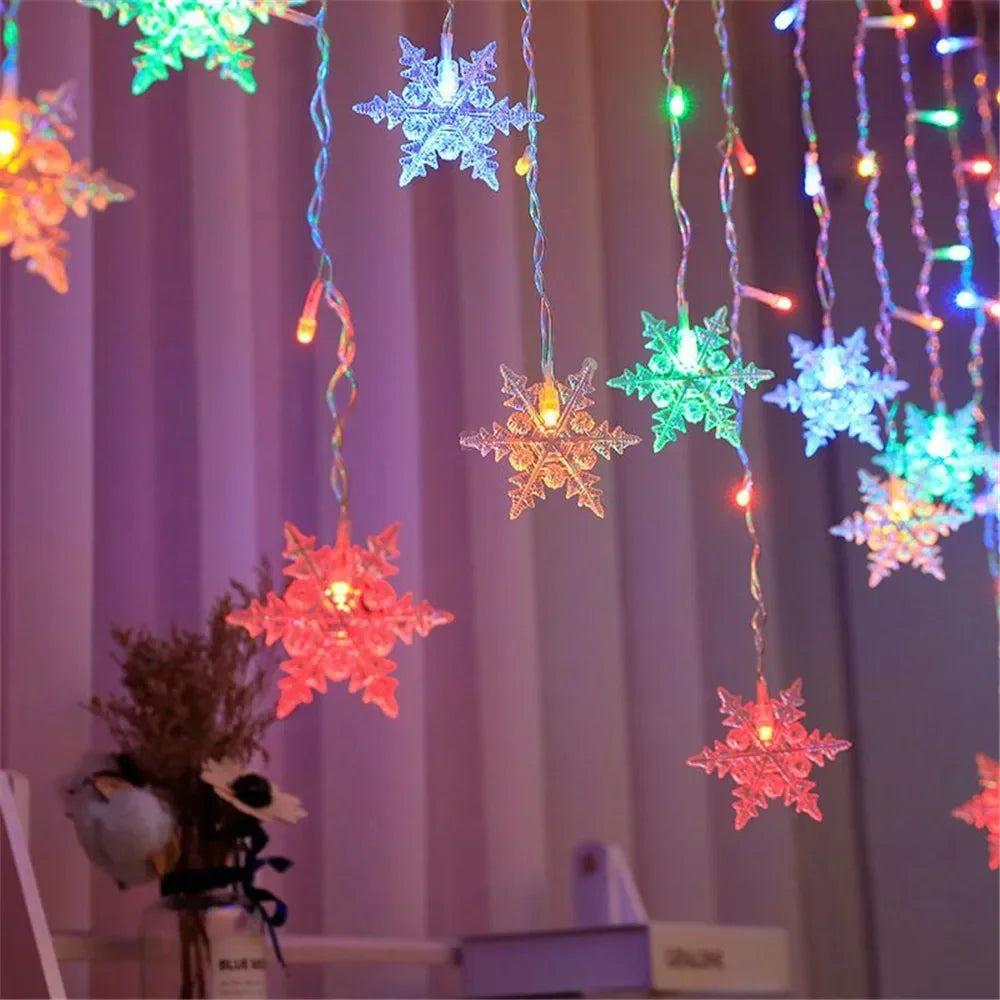 Kerst lichtgordijn sneeuwvlok, ster of ijspegel LED raamverlichting met 8 lichtstanden