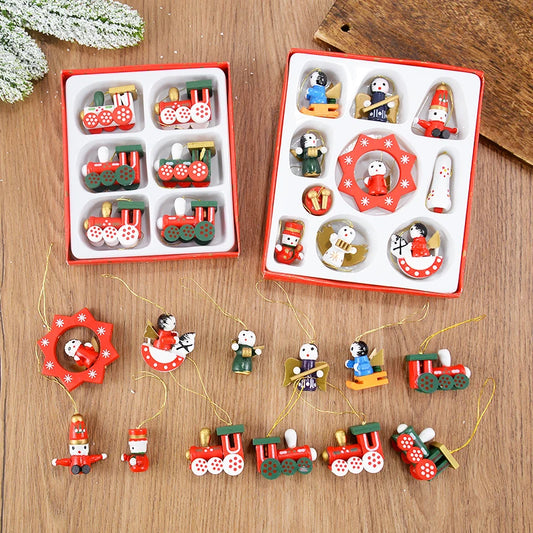 Kerstboom ornament houten trein hanger kerstdecoratie mini poppetje