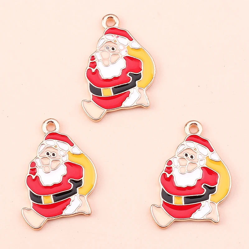 Kerst hangers mix sneeuwpop, Kerstman en meer emaille bedels voor sieraden - 10 stuks