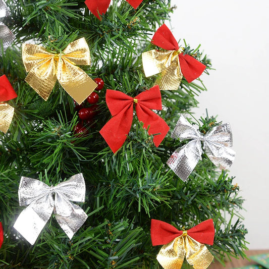 Kerstboom ornamenten rode, zilveren en gouden strikjes set 12/24 stuks