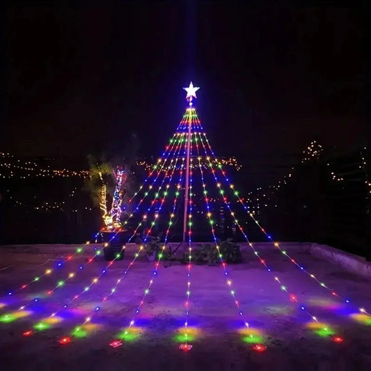 Led Kerstboom Waterval Verlichting met 350 Gekleurde Stervormige LED’s voor Buiten