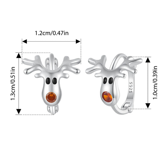 Zilveren Kerst oorbellen met parel, sneeuwpop, kerstboom en rendier