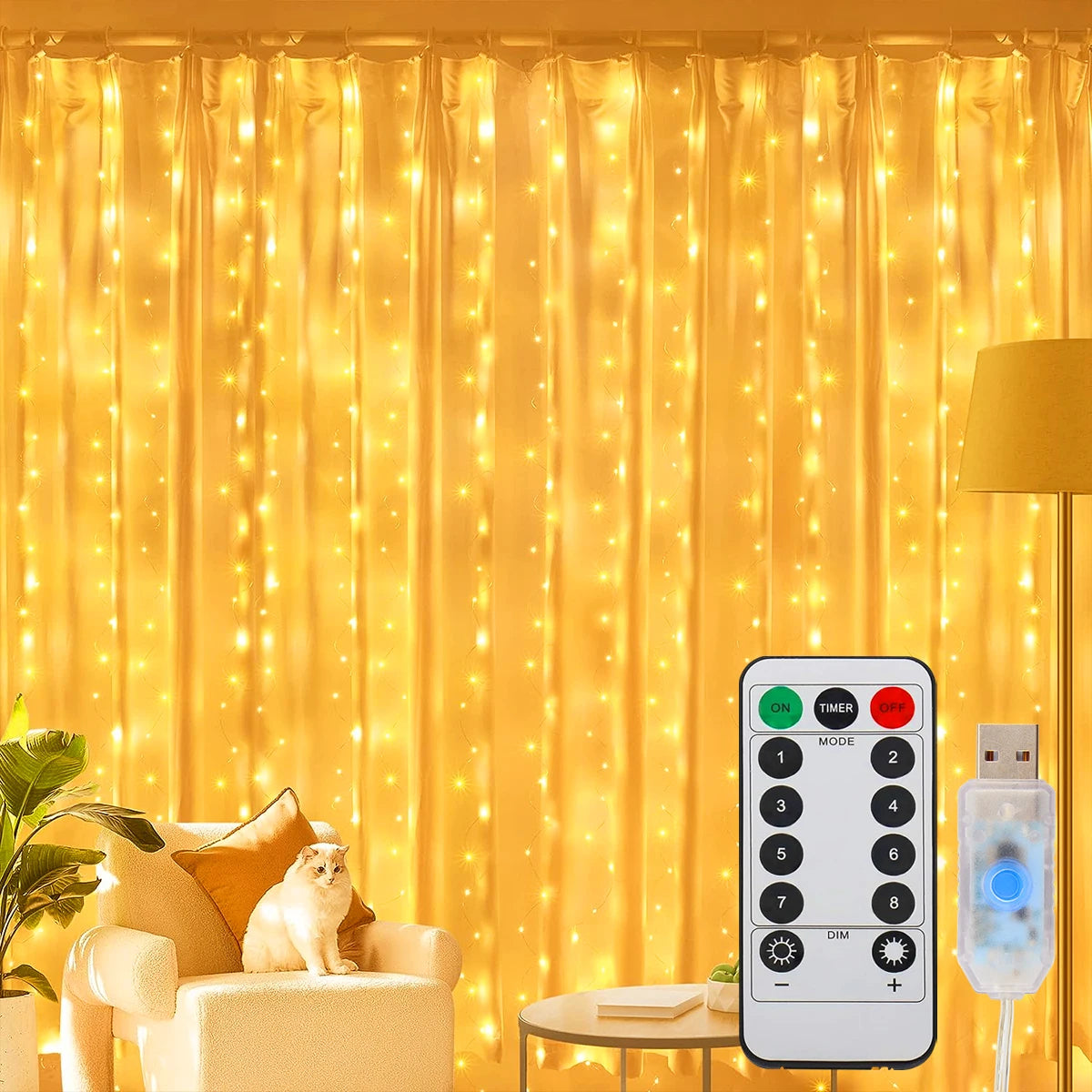 Kerst lichtgordijn 300 LED met afstandsbediening en 8 verlichtingsstanden