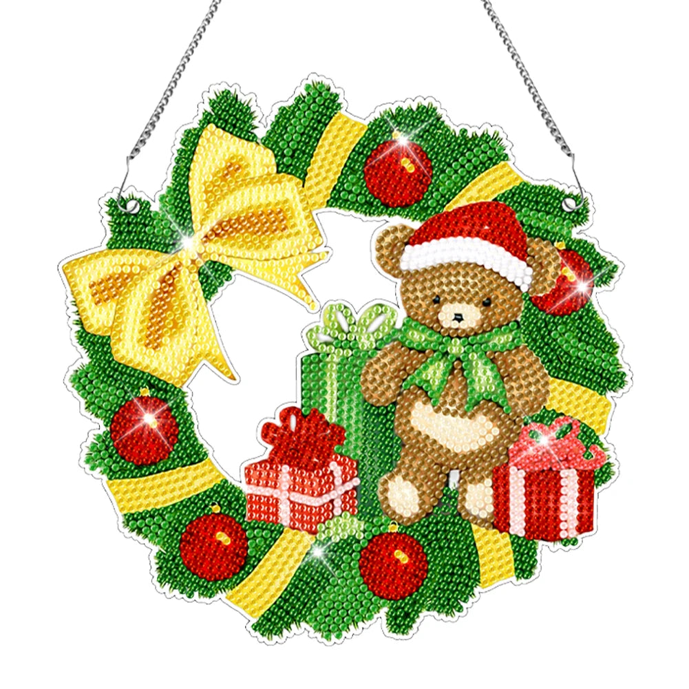 Diamond Painting Kerst krans met Kerstman, vogel, sneeuwpop en meer