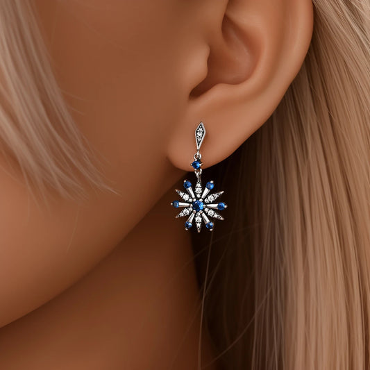 Kerst oorbellen 925 zilver sneeuwvlok met fonkelende zirkonia