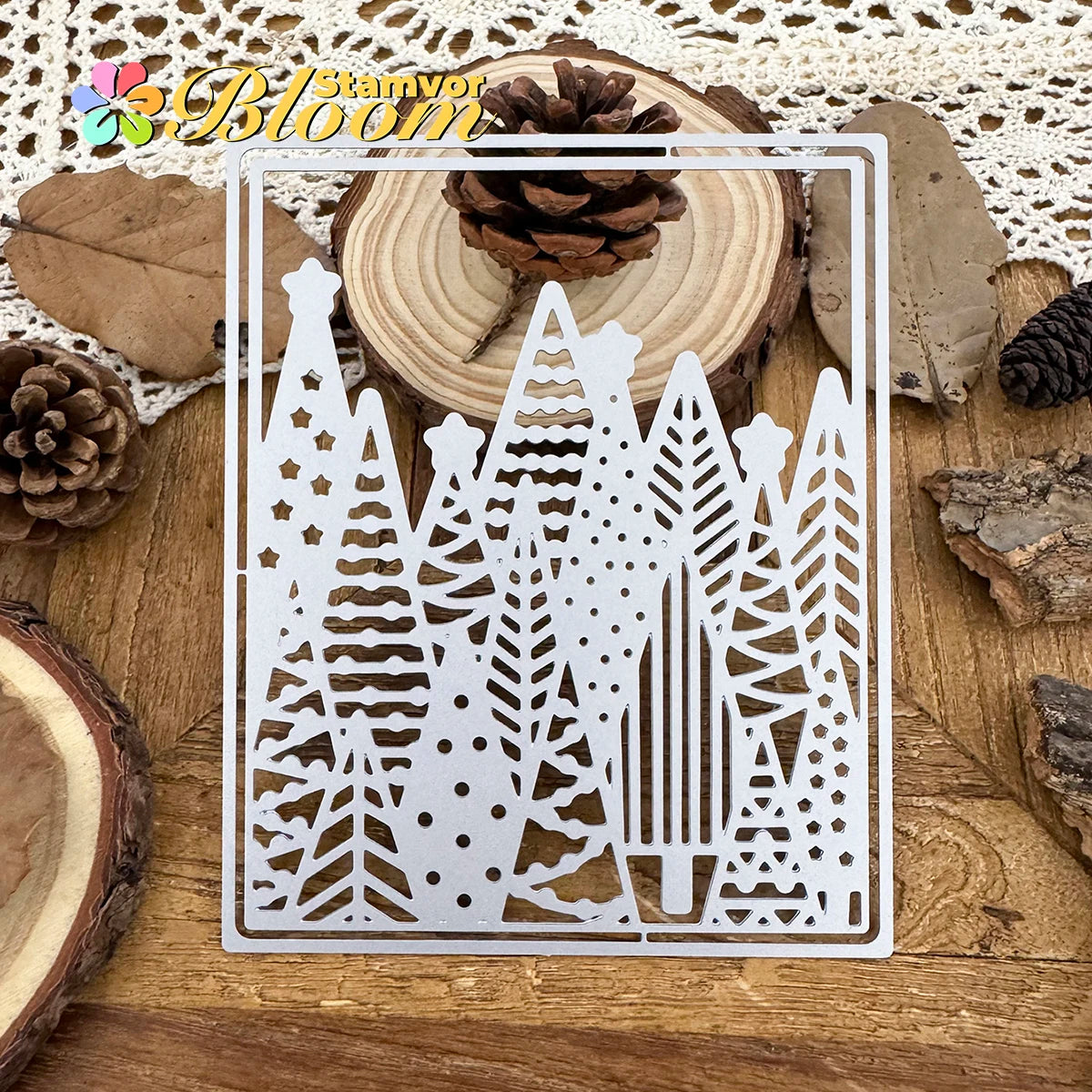 Snijmal Kerstbomen Bos Vierkante Frame voor Scrapbooking en Kaarten
