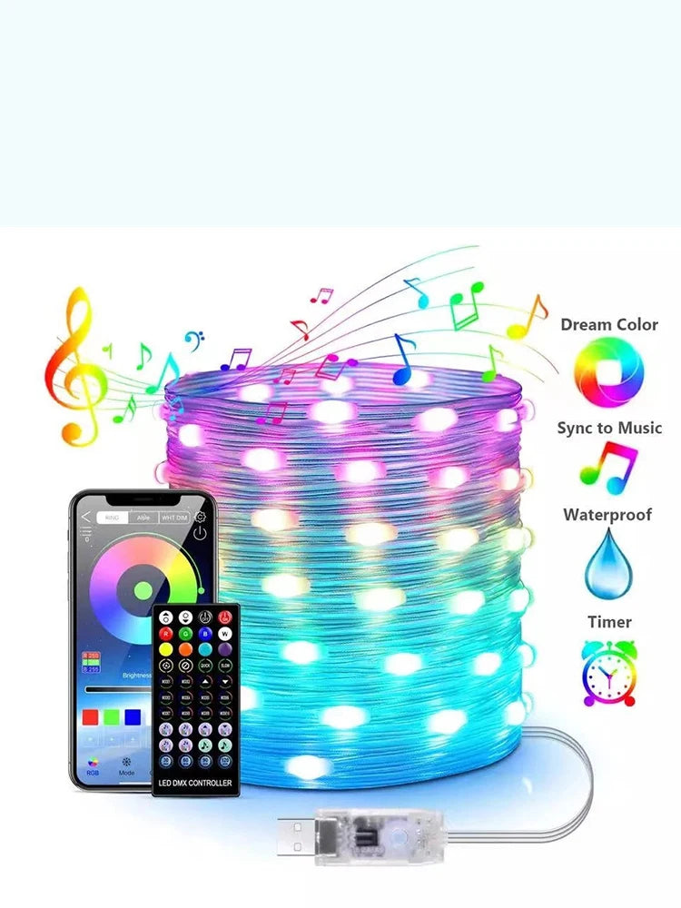 Slimme Kerstverlichting – RGBIC LED Lichtslang met Bluetooth & App – USB Aangedreven, Waterdicht, Tot 40 Meter – Inclusief Afstandsbediening