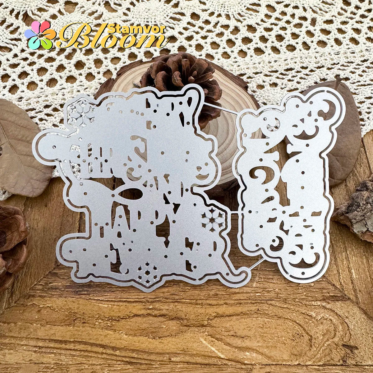 Snijmal Kerstlagen SEASONS GREETINGS en MERRY CHRISTMAS voor kaarten