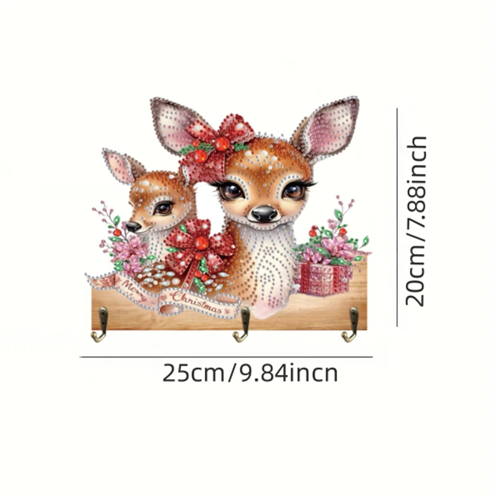 Diamond Painting Kapstok/Sleutelrek Kerst – Houten Wandhaak met Diamond Painting Steentjes