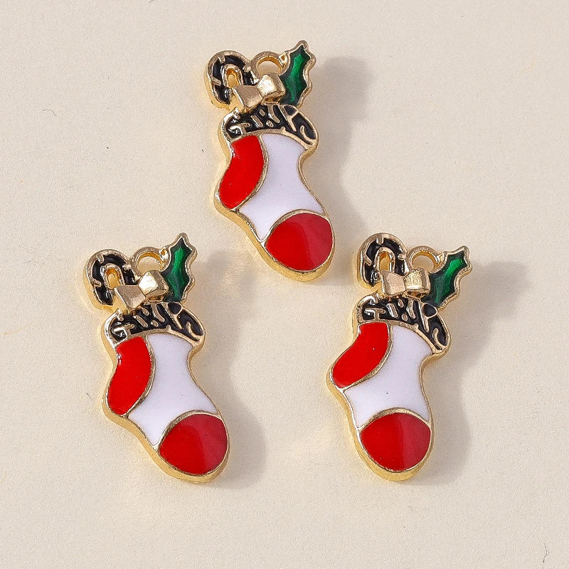 Kersthanger voor ketting of armband kerstboom rendier bel sneeuwpop hanger set - 10 stuks