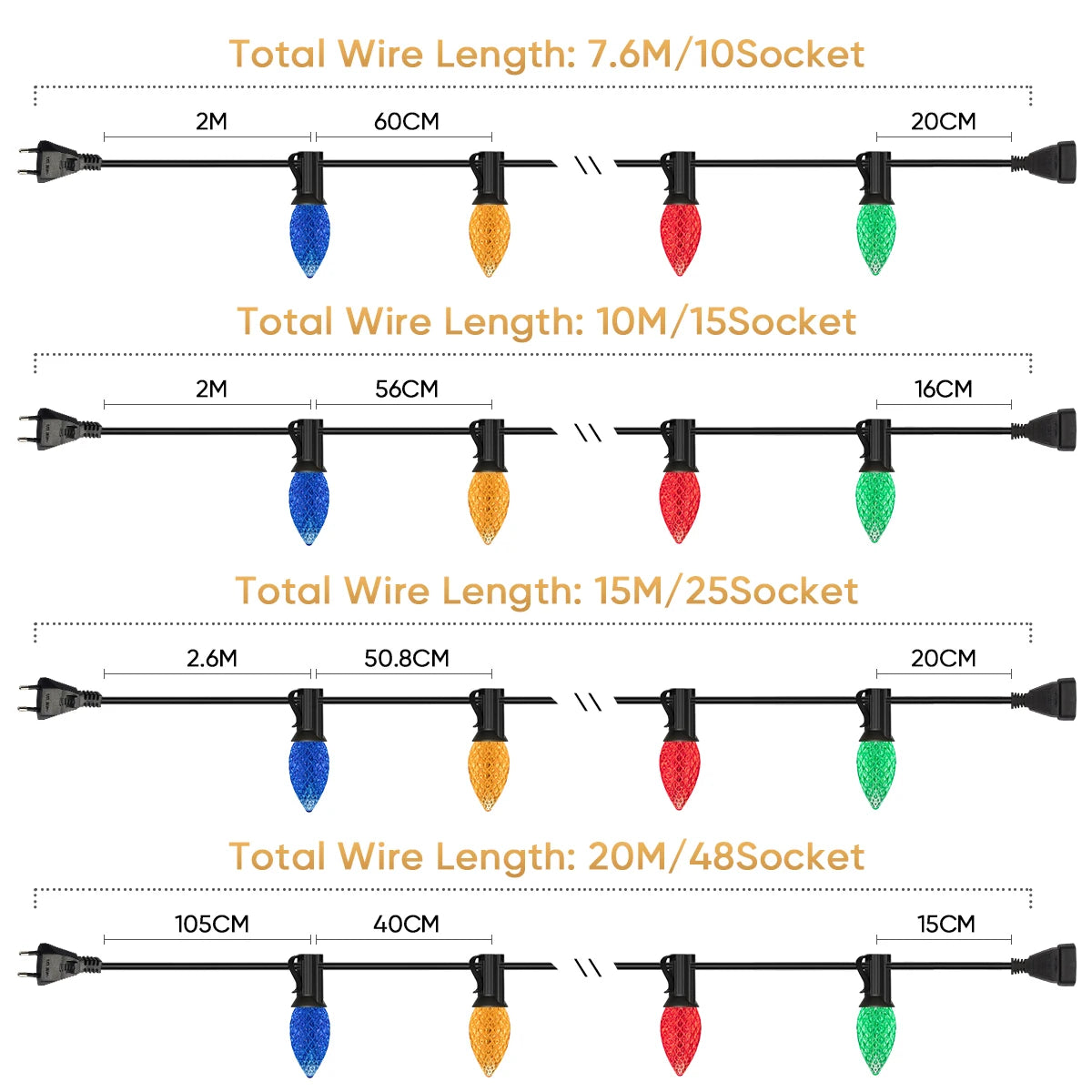 Verlichte Kerst slinger kleurrijke C7 LED lampjes voor binnen en buiten