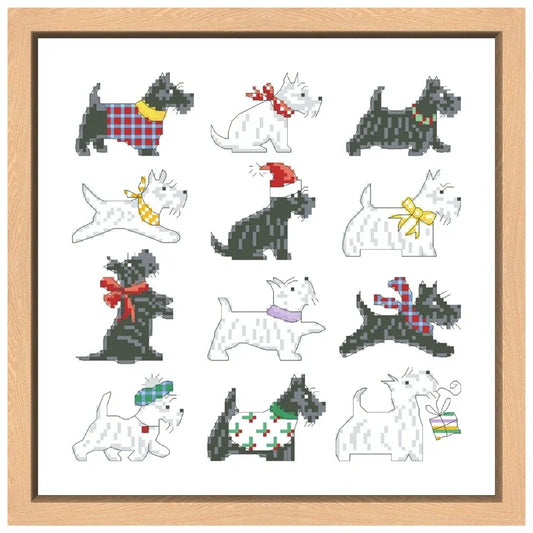 Borduurpakket Kerst puppy kruissteek set met katoen en onbedrukte stof