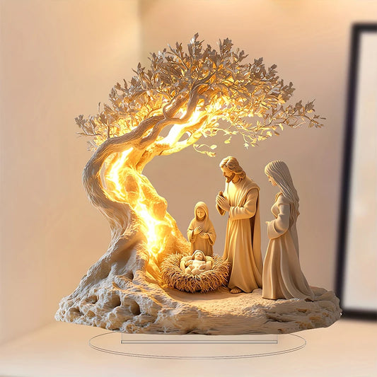 Kerst lamp kerststal tafeldecoratie met figuren – sfeervolle kerstversiering