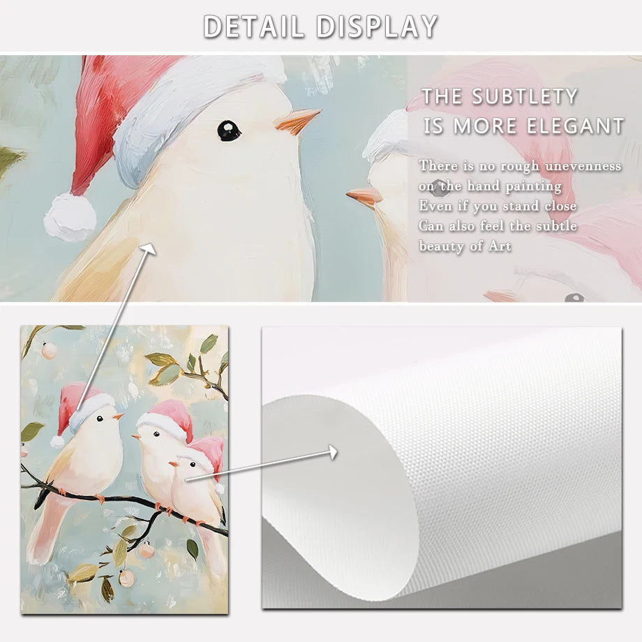 Kerst schilderij roze strik cadeau kerstboom sneeuwhuis slee poster