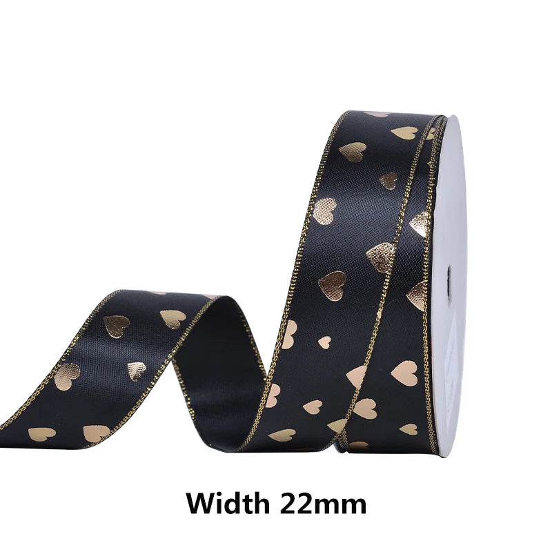 Kerst cadeau lint goud hartjes print – 10 yards luxe feestelijk lint