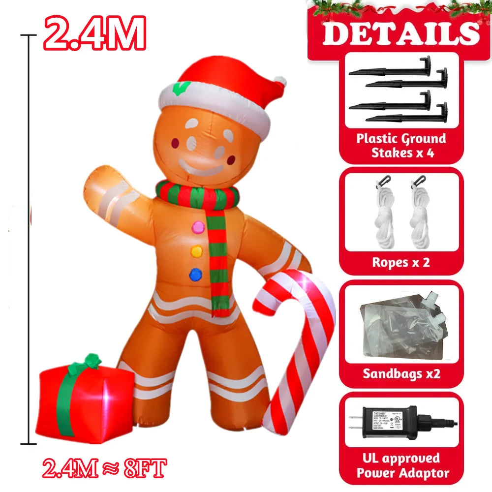 Opblaasbaar Kerst ornament 240 cm Peperkoekman met LED-verlichting voor buiten