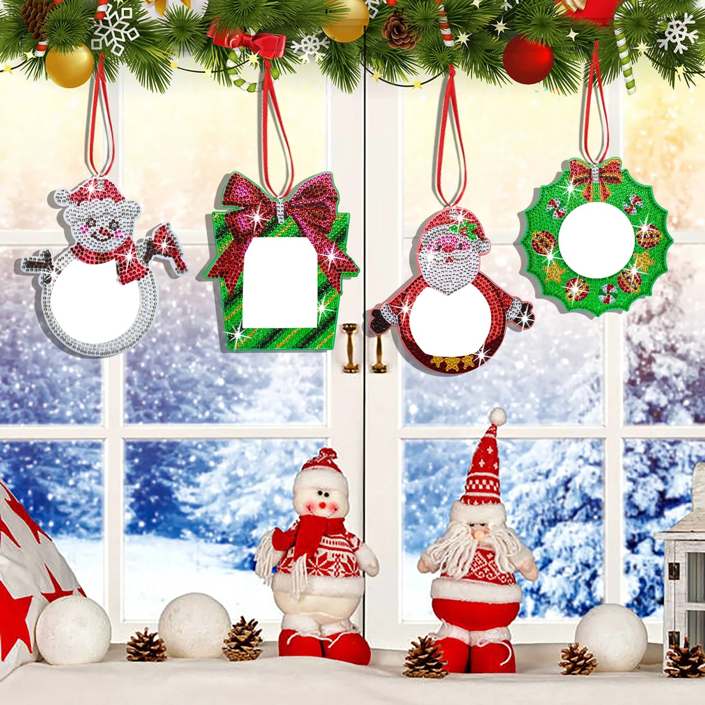 Diamond Painting Kersthangers fotolijst kerstdecoratie set 4 stuks - SDZ001