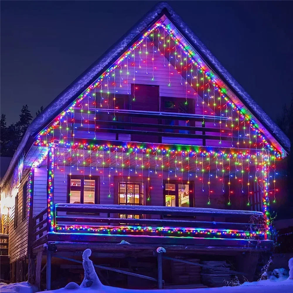 Kerst lichtgordijn sneeuwvlok, ster of ijspegel LED raamverlichting met 8 lichtstanden