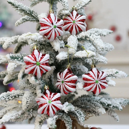 Kerstboom ornament set rood ster sneeuwvlok kerstballen decoratie - 6 stuks