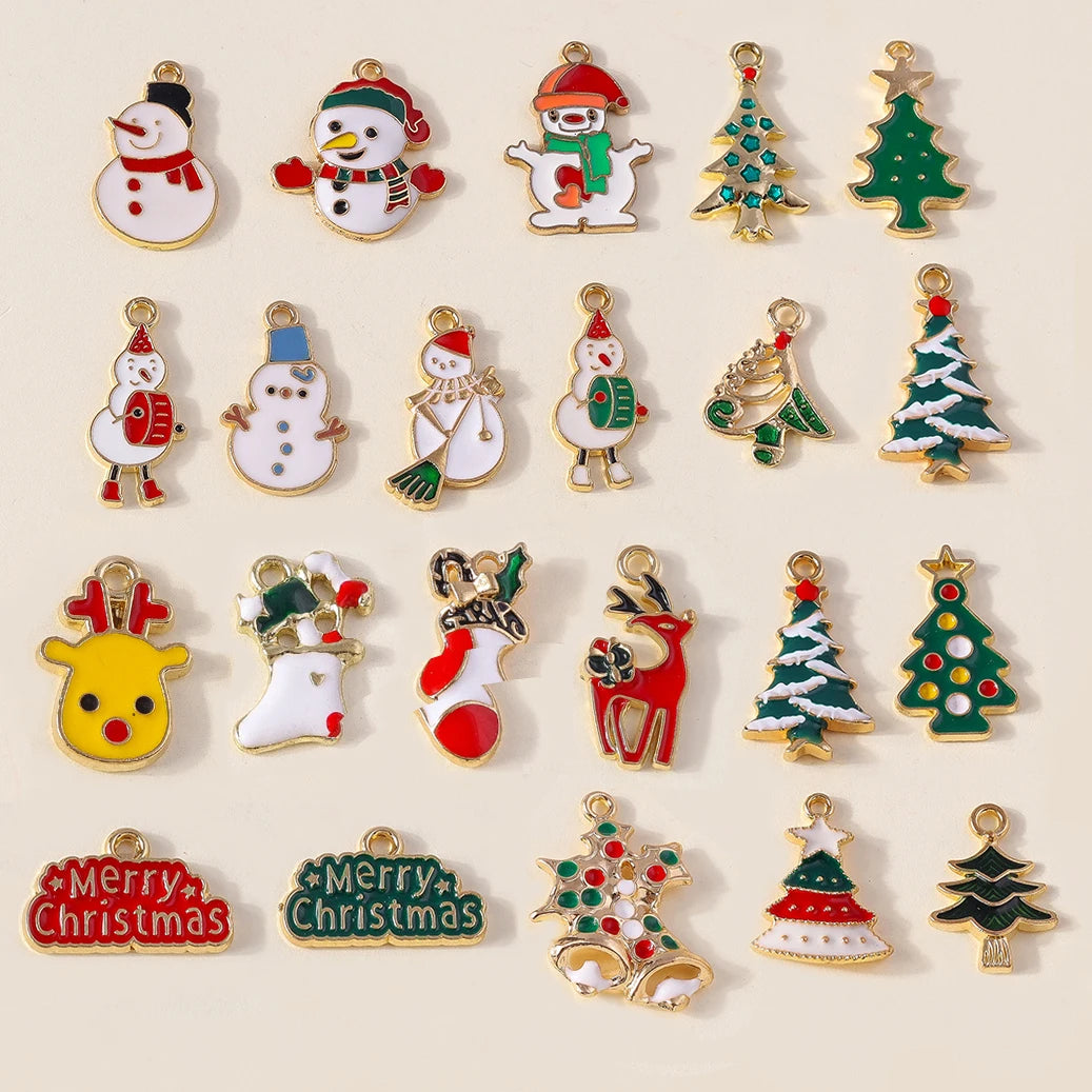 Kersthanger voor ketting of armband kerstboom rendier bel sneeuwpop hanger set - 10 stuks