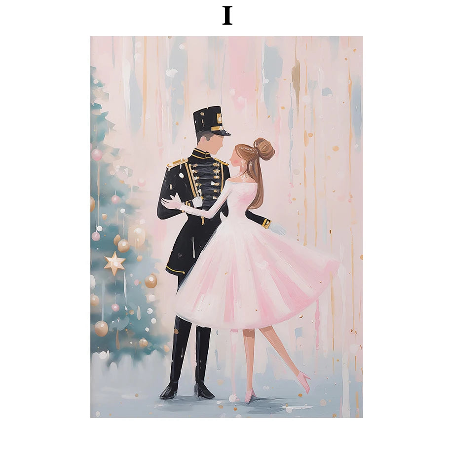 Kerst schilderij rendier en kerstman roze kerstkrans wanddecoratie