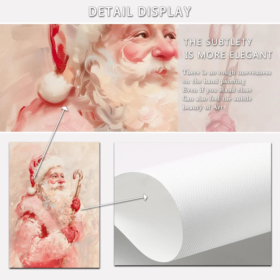 Kerst schilderij rendier en kerstman roze kerstkrans wanddecoratie