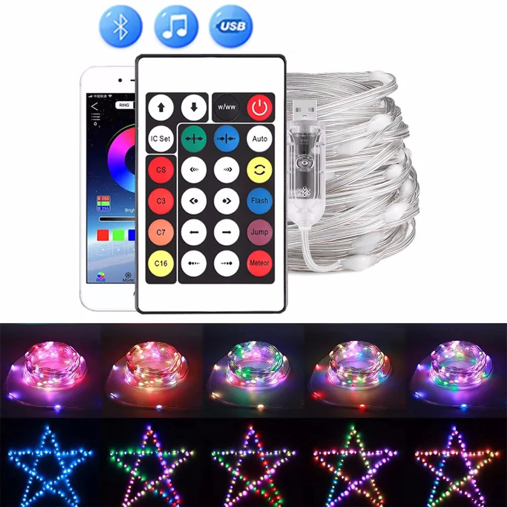 Slimme Kerstverlichting met Bluetooth & App – Waterproof LED Lichtsnoer voor Binnen & Buiten – USB RGBIC – 2M tot 40M – Feest, Tuin, Kerstboom, Bruiloft