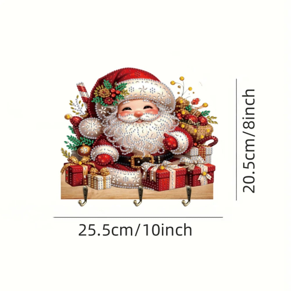 Diamond Painting Kapstok/Sleutelrek Kerst – Houten Wandhaak met Diamond Painting Steentjes