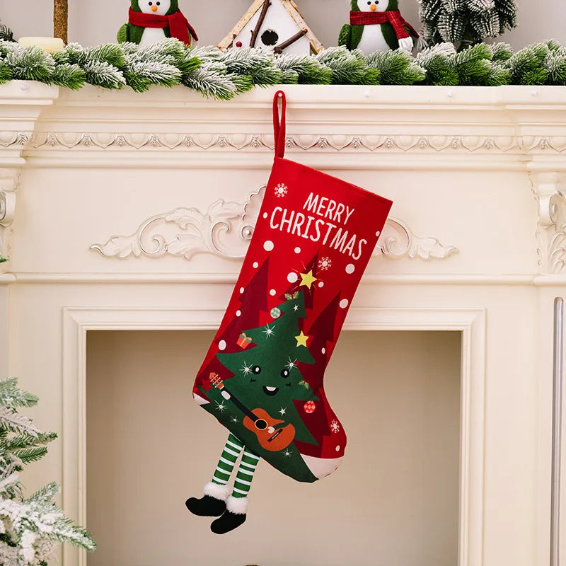 Kerstsok grote cadeausok met kerstman en sneeuwpop decoratie