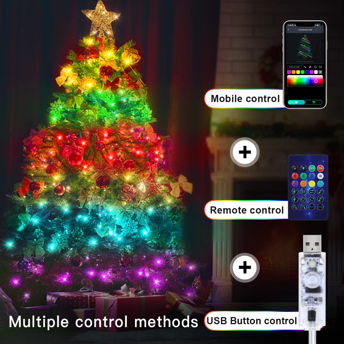 Slimme Kerstverlichting met Bluetooth – USB LED Sfeerverlichting RGBIC, IP65 Waterdicht, App Bediening (2M-20M)