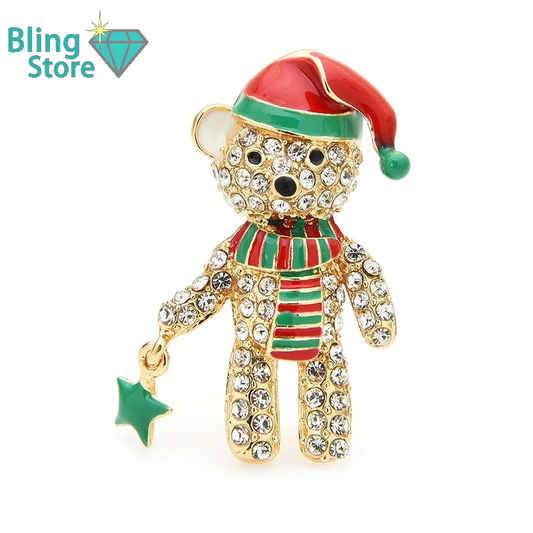 Broche Kerst | Stralende Beer met Kerstmuts – Feestelijke Dierenbroche